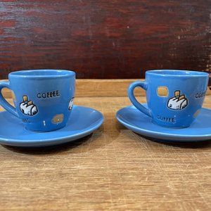 Pair Bene Casa Blue Espresso Cups and Saucers Blue Coffee Cups Toast Toaster